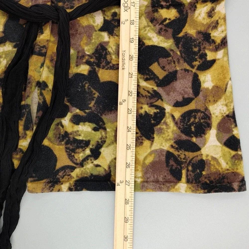 Womens XL Cardigan Tie Front Mustard Black Animal‎ Print Soft Eclectic Artsy